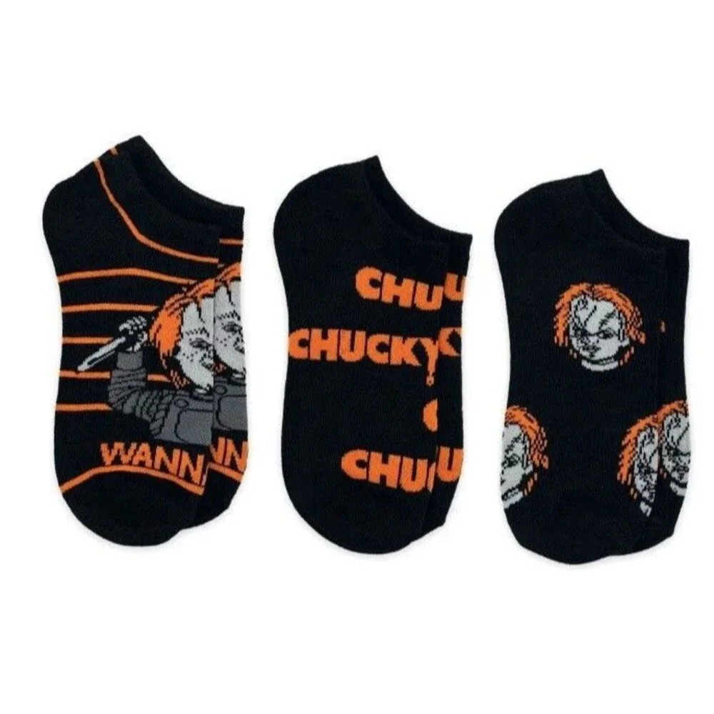 3x Halloween No Show Socks Womens Size 4-10 Stitch Chucky and Mosters Inc.